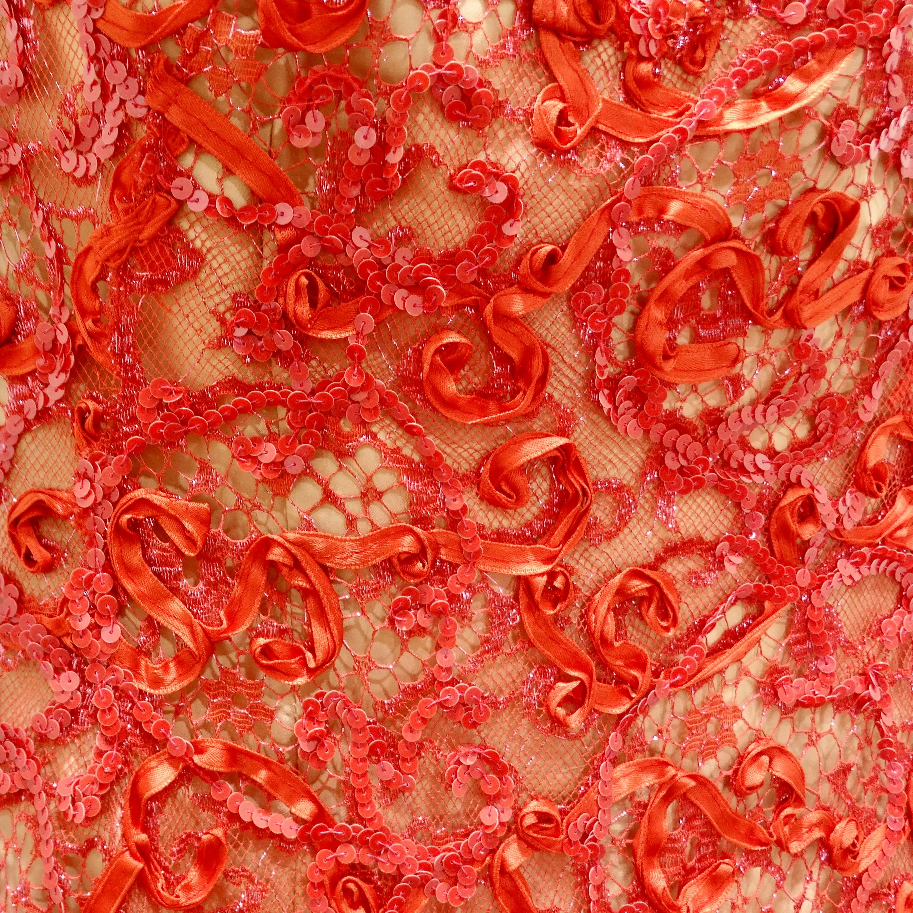 Bob Mackie 1980s Red Beaded Lace Gown
