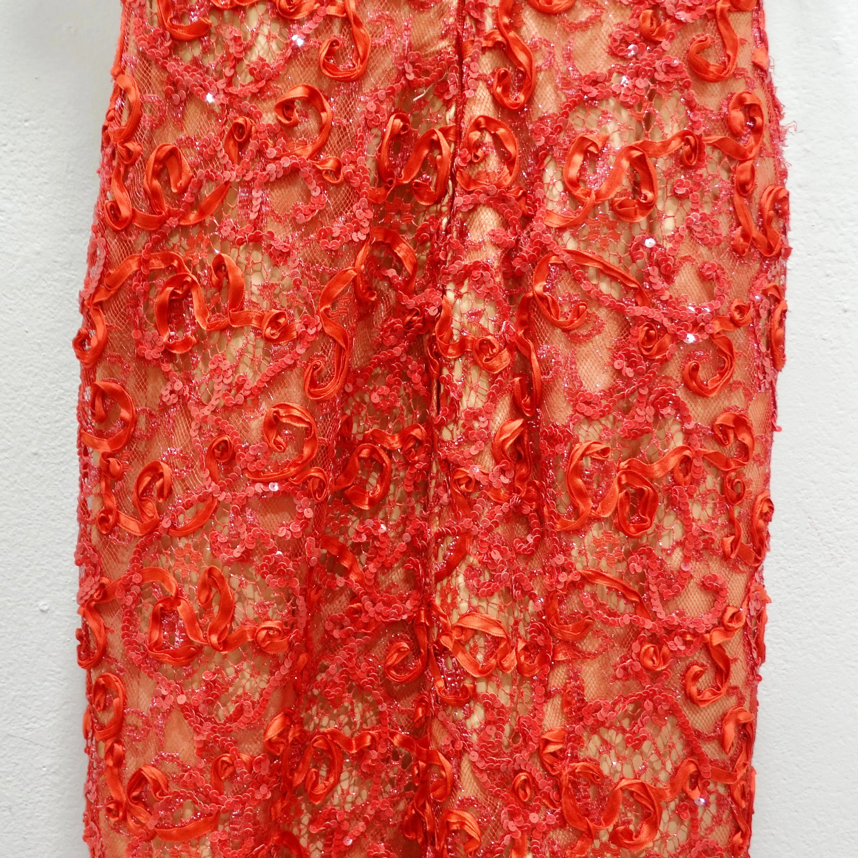Bob Mackie 1980s Red Beaded Lace Gown