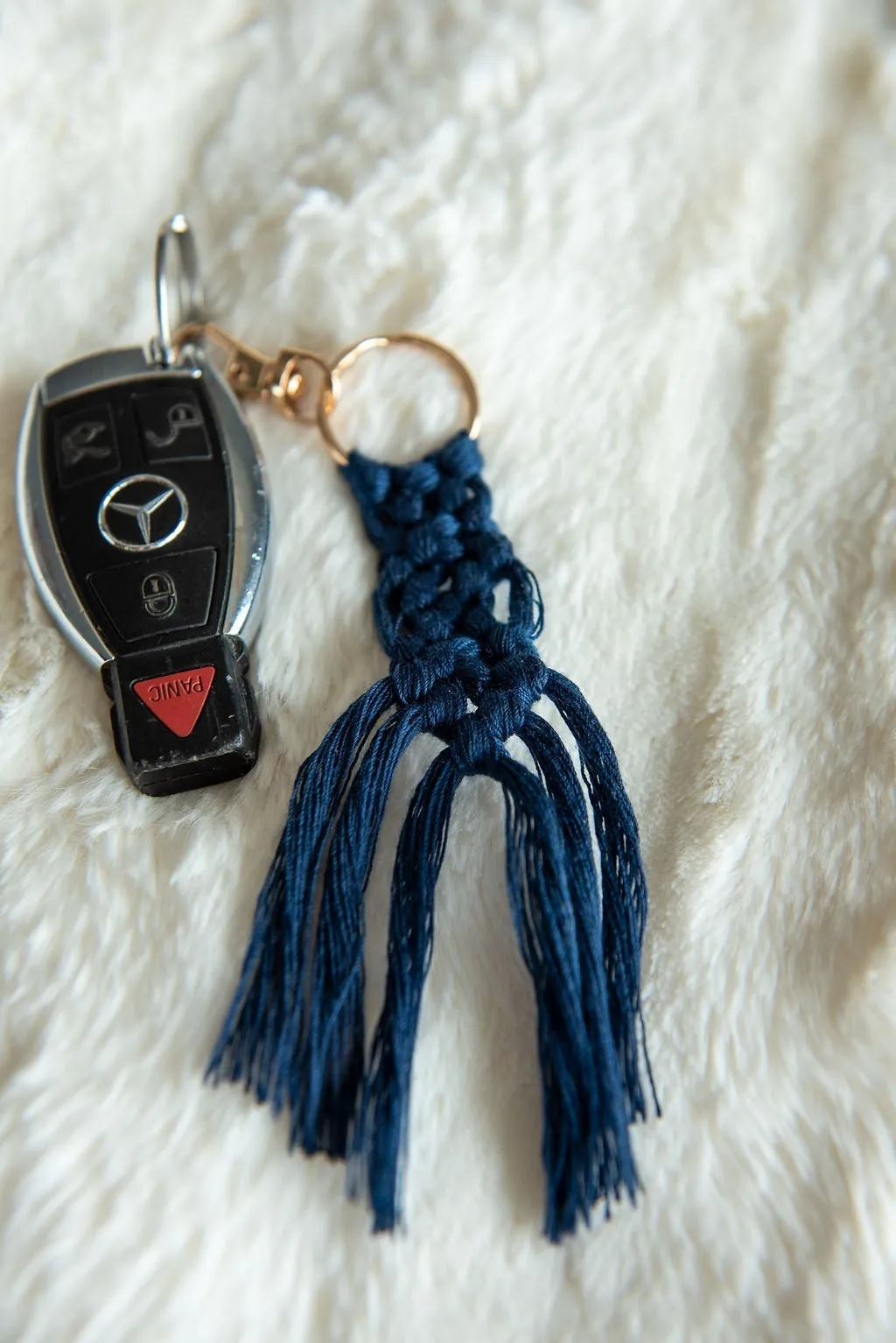 Boho Macramé Keychain in Deep Navy