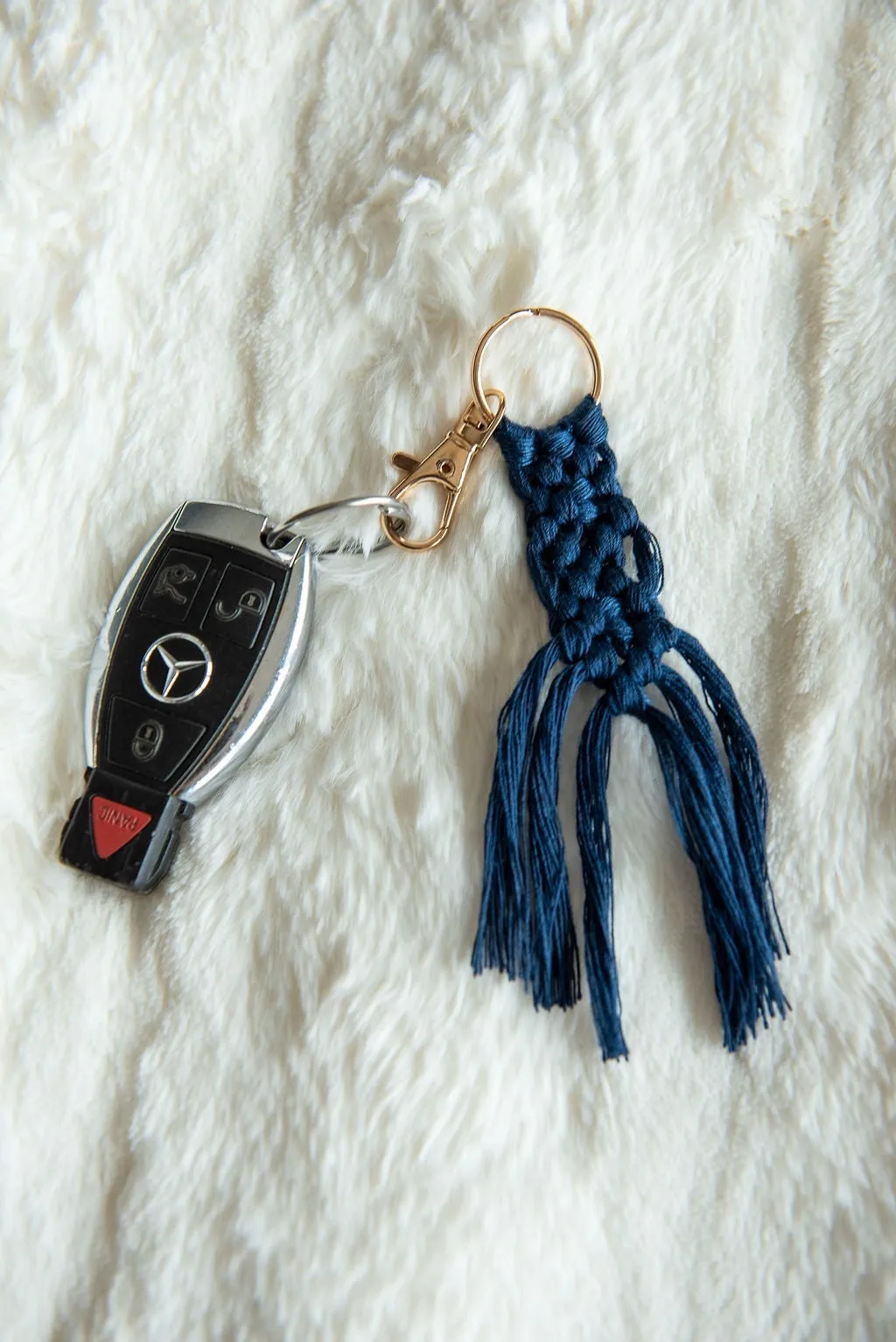 Boho Macramé Keychain in Deep Navy