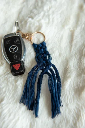 Boho Macramé Keychain in Deep Navy