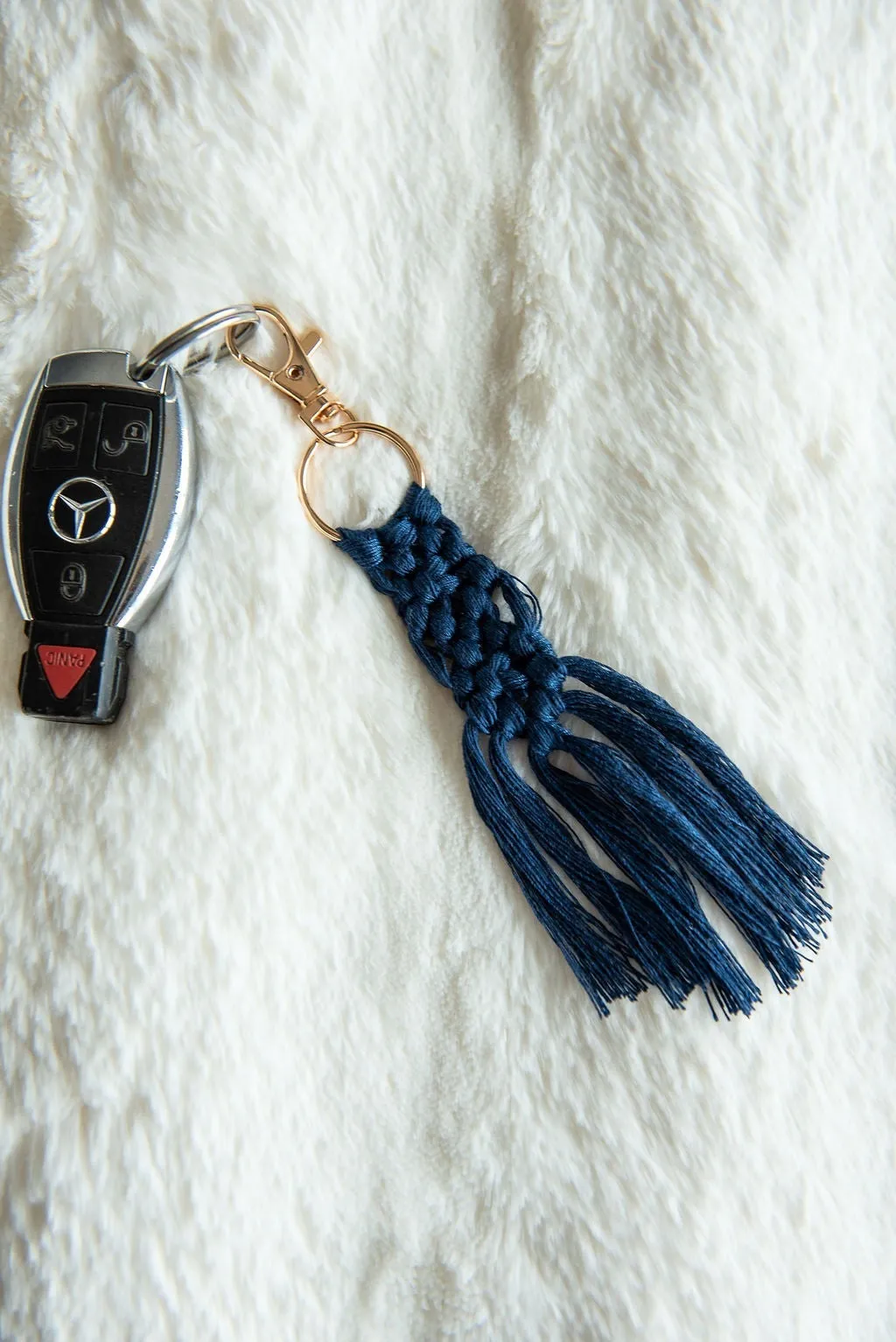 Boho Macramé Keychain in Deep Navy