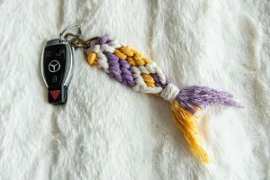 Boho Macramé Keychain in Lavender, Gold & Ivory