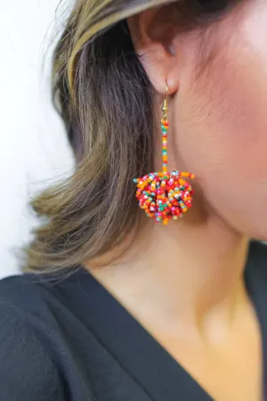 Broadway Beaded Pom Pom Earrings in Multi
