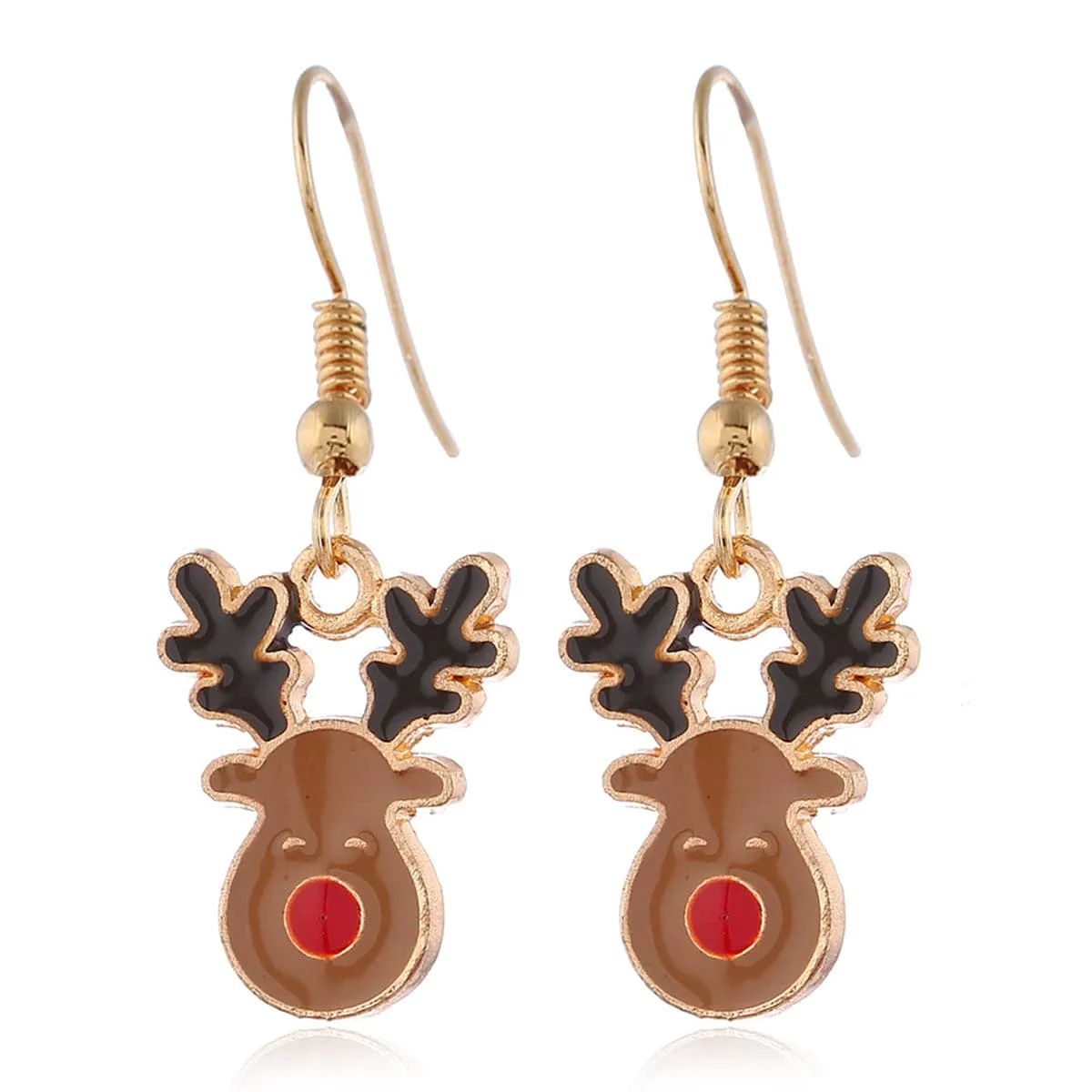 Brown Enamel & 18K Gold-Plated Reindeer Jewelry Set
