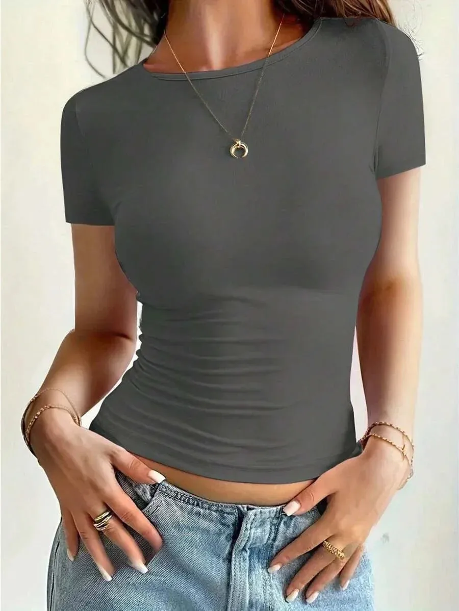 Camiseta Y2K™ | Women's Short Sleeve T-Shirt | Round Neck, Fitted Summer Top, Trendy Casual Wear