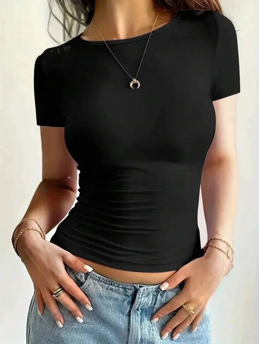 Camiseta Y2K™ | Women's Short Sleeve T-Shirt | Round Neck, Fitted Summer Top, Trendy Casual Wear