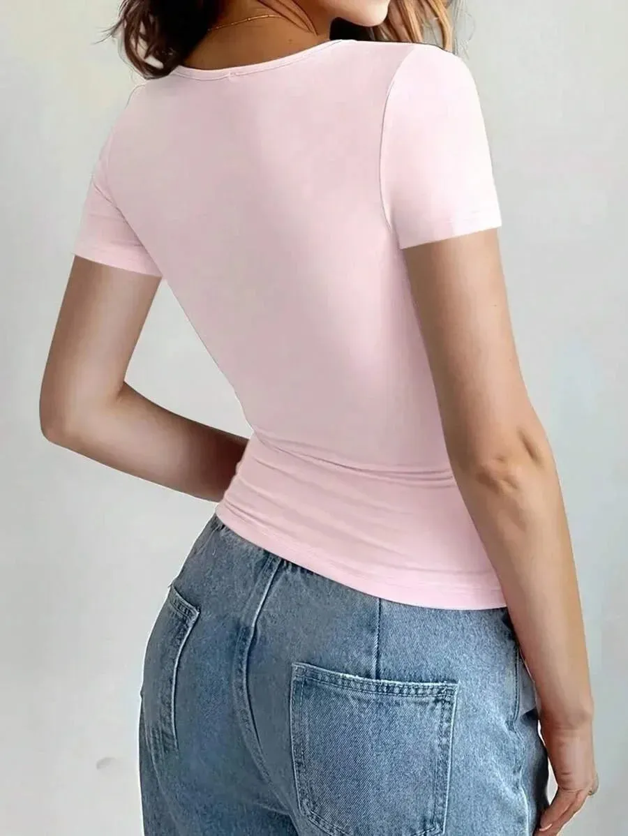 Camiseta Y2K™ | Women's Short Sleeve T-Shirt | Round Neck, Fitted Summer Top, Trendy Casual Wear