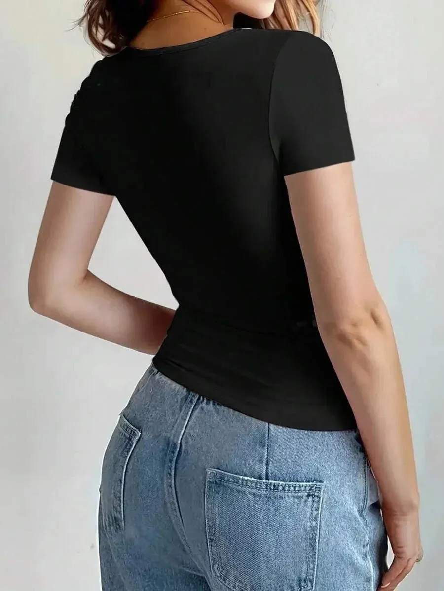 Camiseta Y2K™ | Women's Short Sleeve T-Shirt | Round Neck, Fitted Summer Top, Trendy Casual Wear