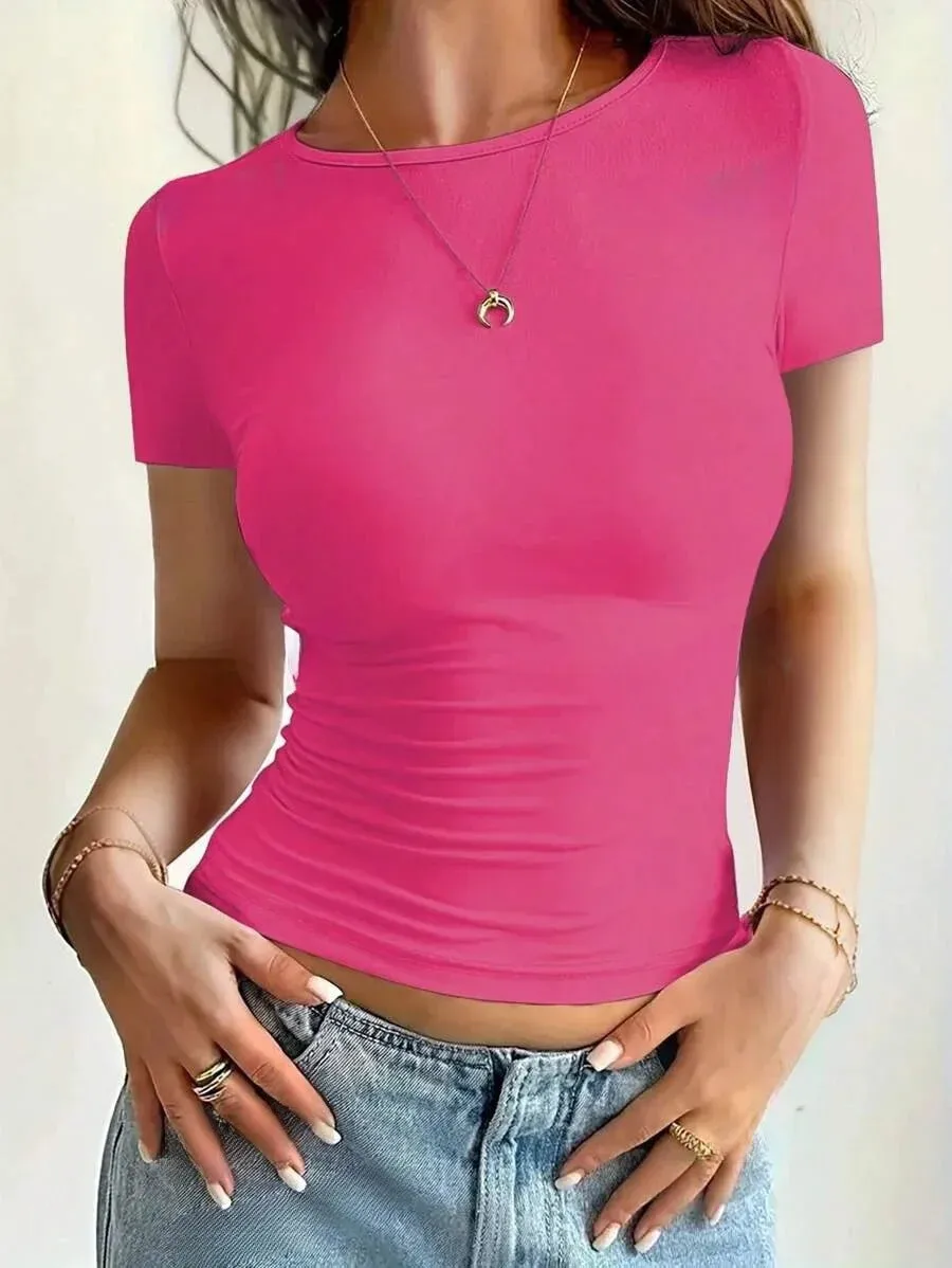 Camiseta Y2K™ | Women's Short Sleeve T-Shirt | Round Neck, Fitted Summer Top, Trendy Casual Wear