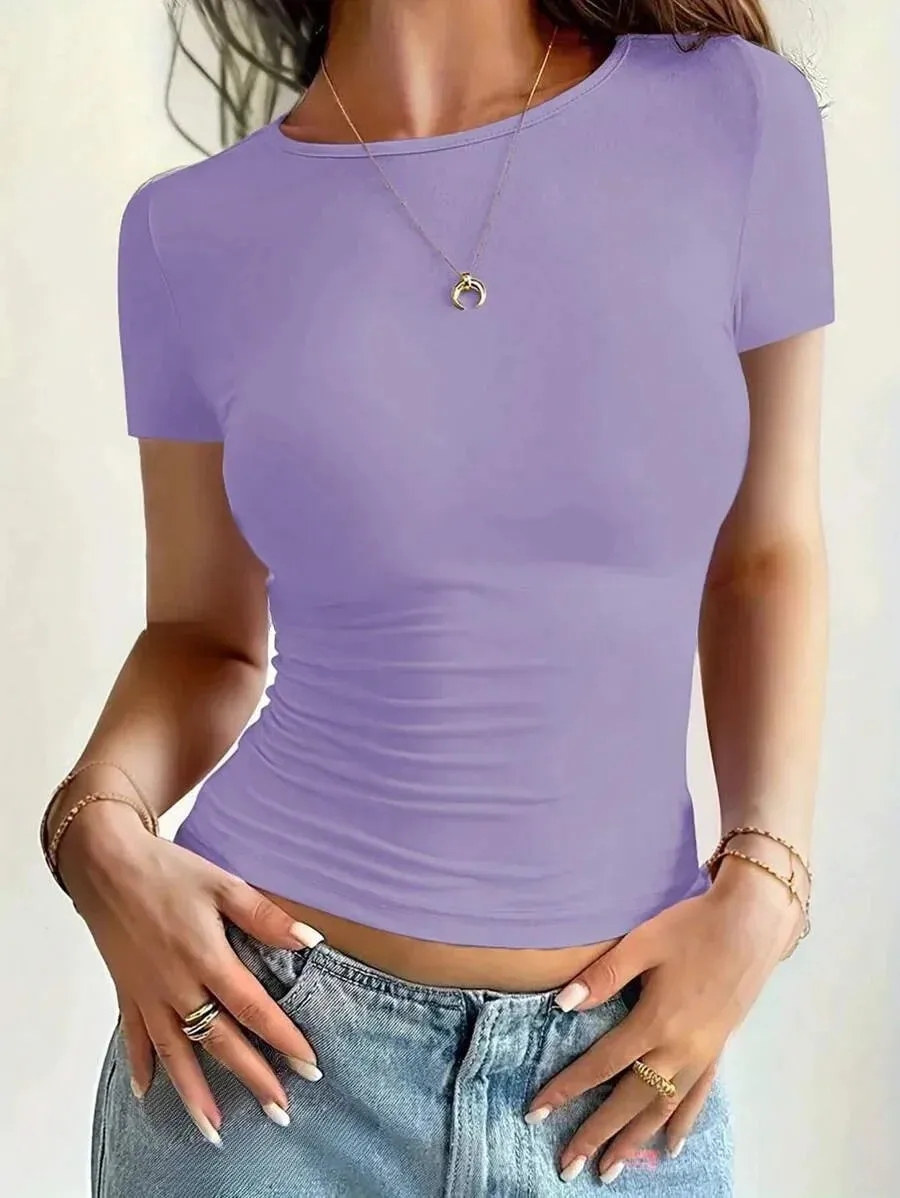 Camiseta Y2K™ | Women's Short Sleeve T-Shirt | Round Neck, Fitted Summer Top, Trendy Casual Wear