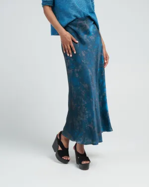camouflage midi silk skirt - dark teal