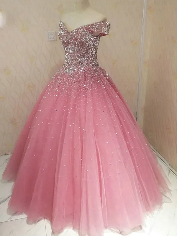 Cap Sleeve Ball Gown Amazing Beaded Blush Prom Dress 2019 Floor Length Prom Dress,Evening Dress SM7717