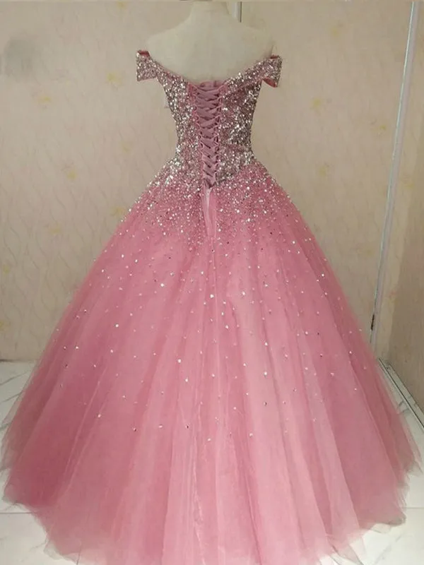 Cap Sleeve Ball Gown Amazing Beaded Blush Prom Dress 2019 Floor Length Prom Dress,Evening Dress SM7717