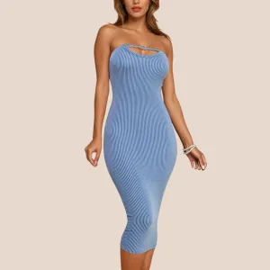 Carlee Light Blue Tube Midi Dress