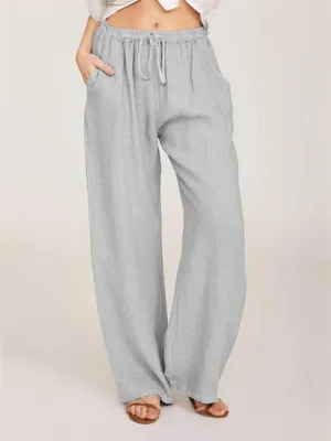 Casual Drawstring Waistband Cotton Linen Pants