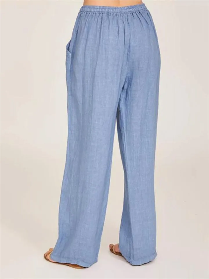 Casual Drawstring Waistband Cotton Linen Pants