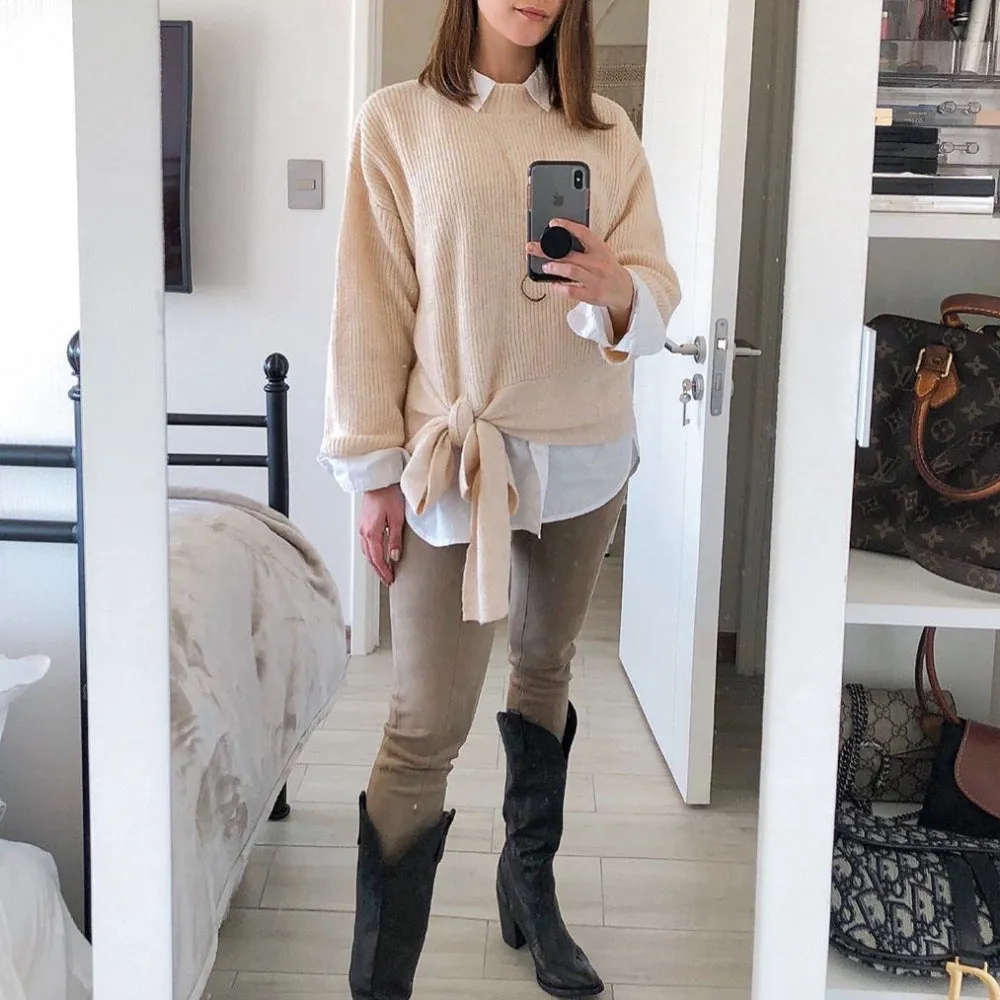 Casual Office Style Bowknot Knitting Sweater