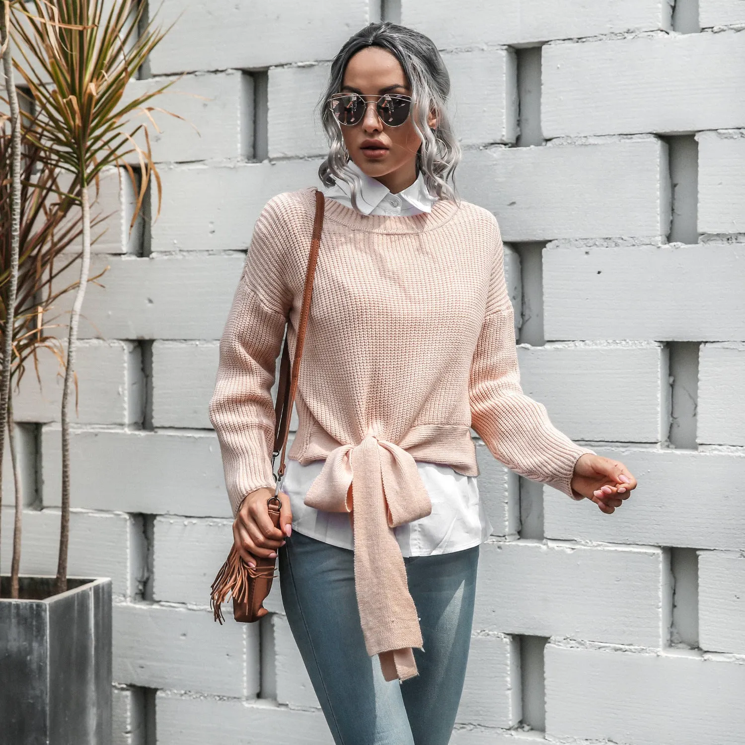 Casual Office Style Bowknot Knitting Sweater