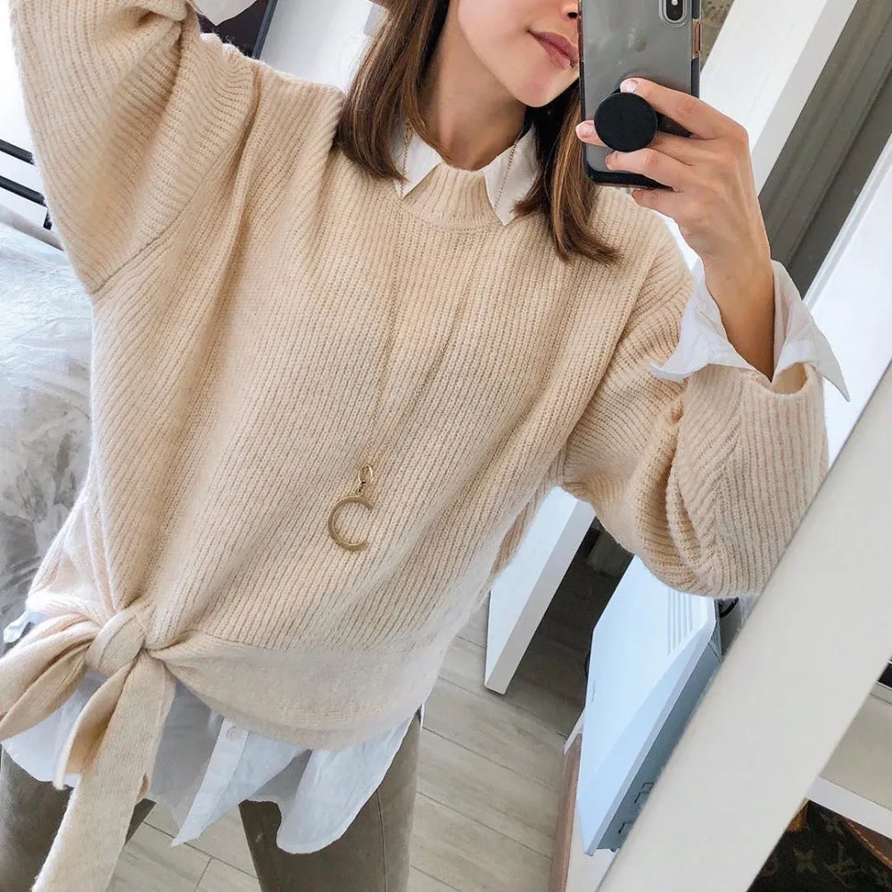 Casual Office Style Bowknot Knitting Sweater