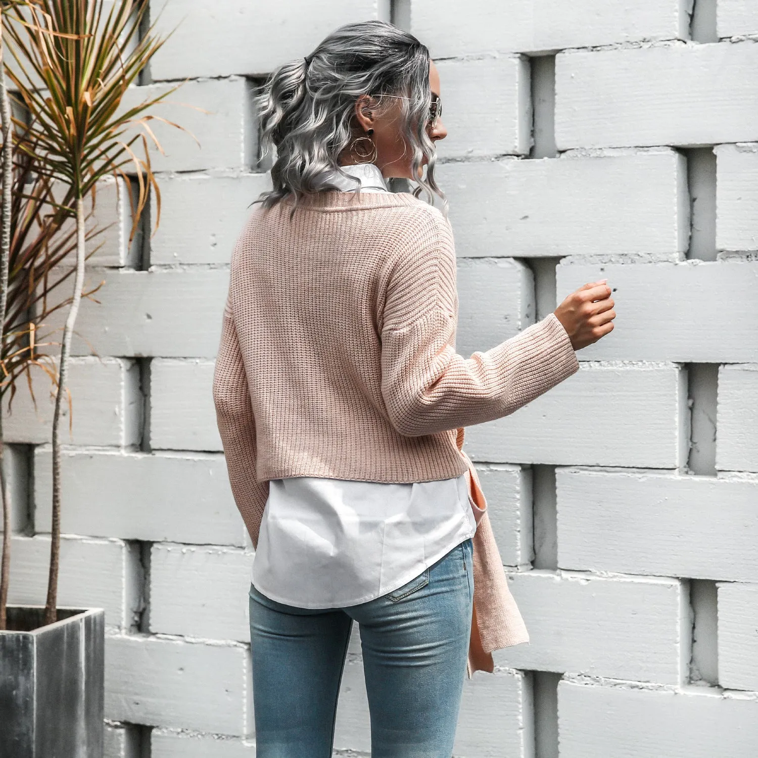 Casual Office Style Bowknot Knitting Sweater