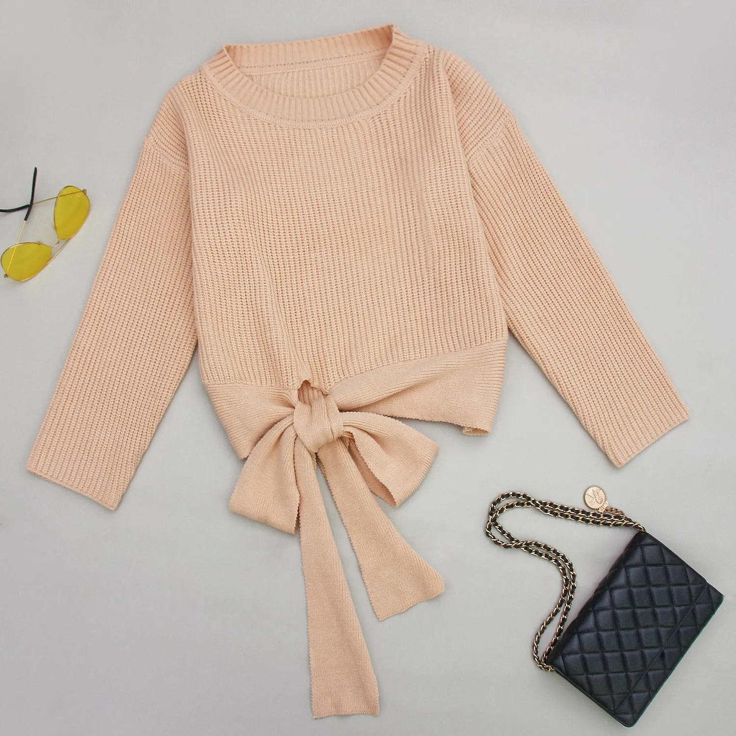 Casual Office Style Bowknot Knitting Sweater