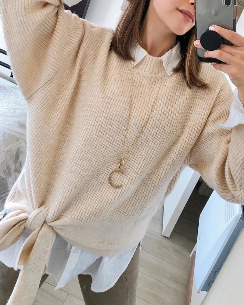 Casual Office Style Bowknot Knitting Sweater