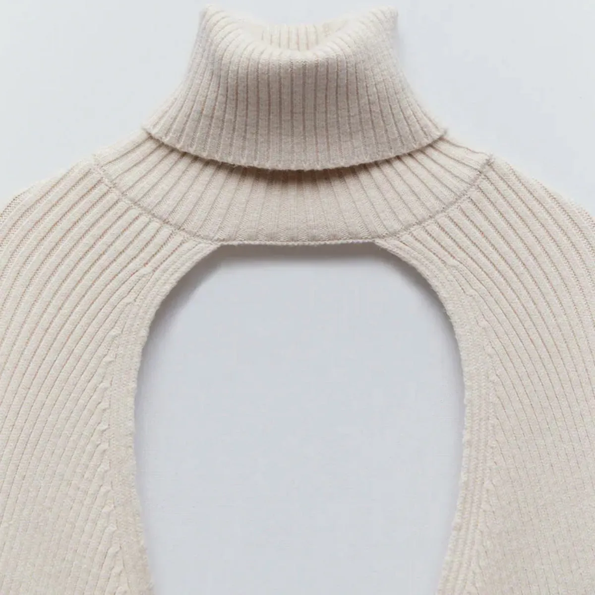 Casual Turtleneck Lantern Sleeve Cutout Cropped Knit Sweater Grey