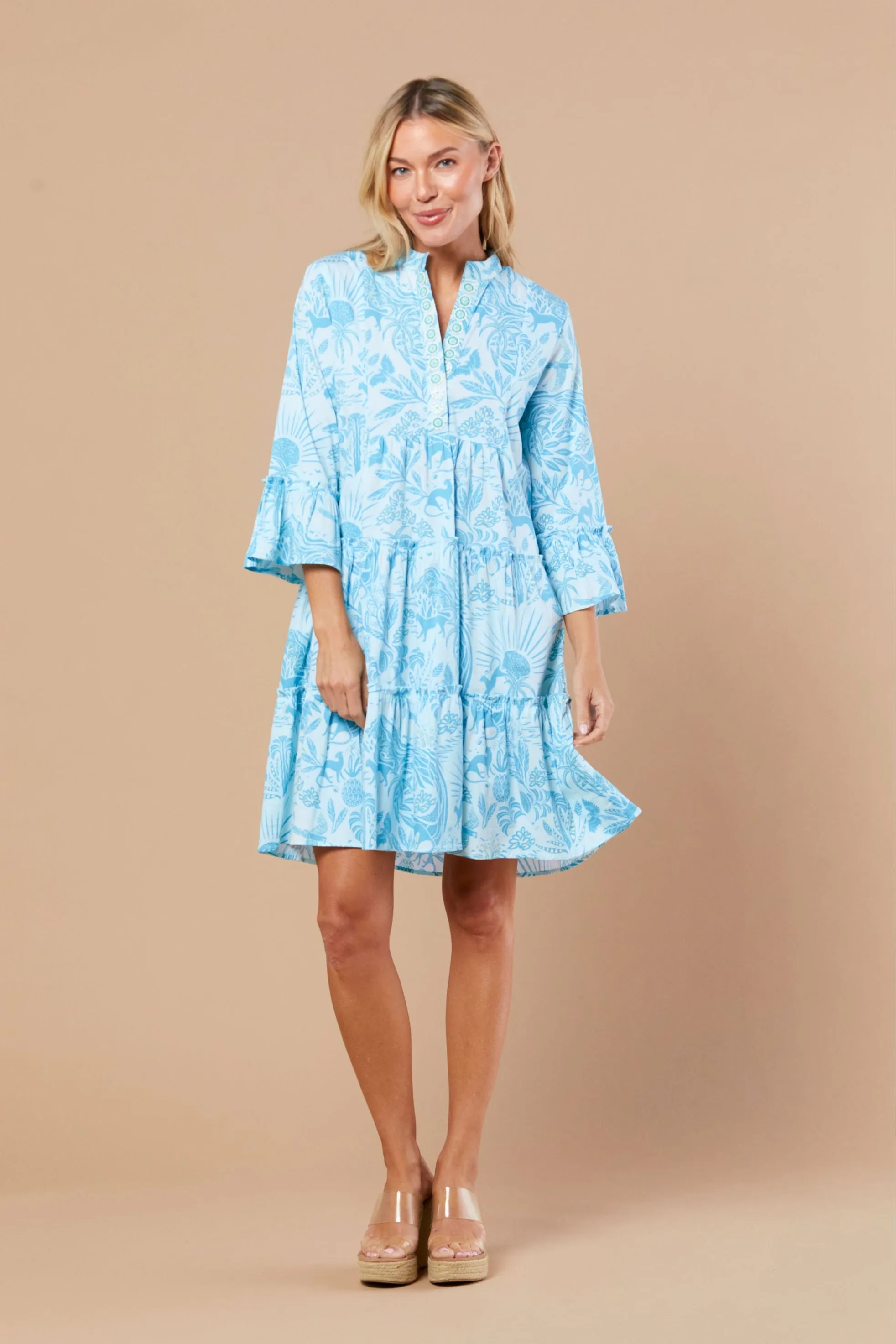 Caty Dress in Whimsical Island Sky