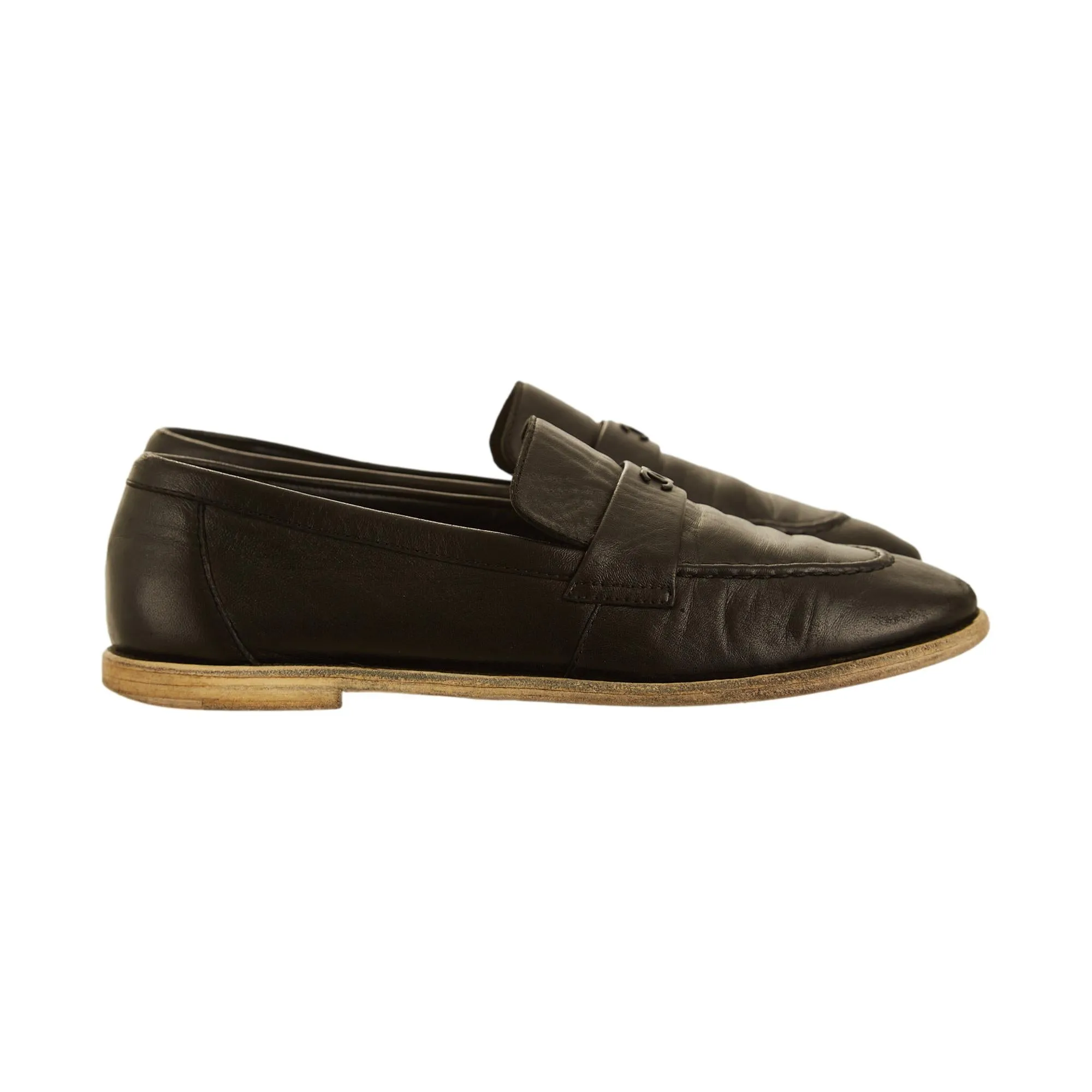 Chanel Black Logo Loafers