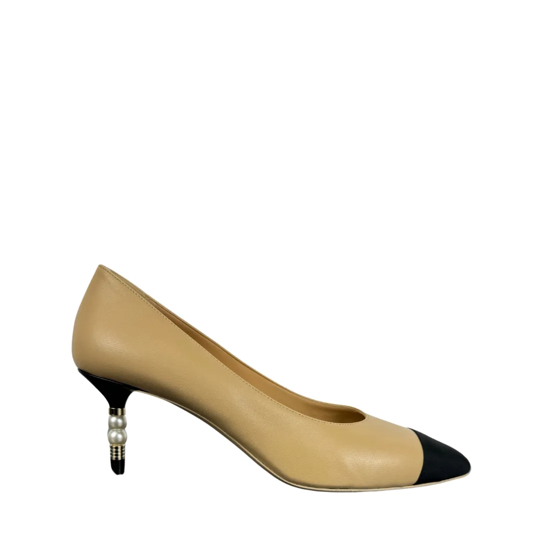 Chanel Lambskin Cap Toe CC Pearl Pumps - Size 39.5