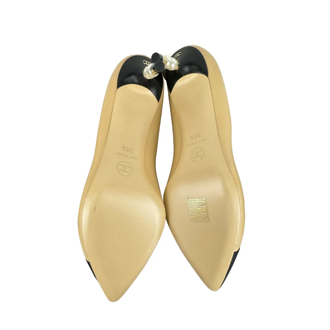 Chanel Lambskin Cap Toe CC Pearl Pumps - Size 39.5