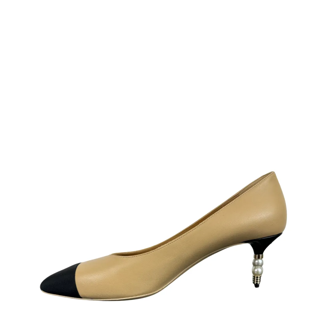 Chanel Lambskin Cap Toe CC Pearl Pumps - Size 39.5