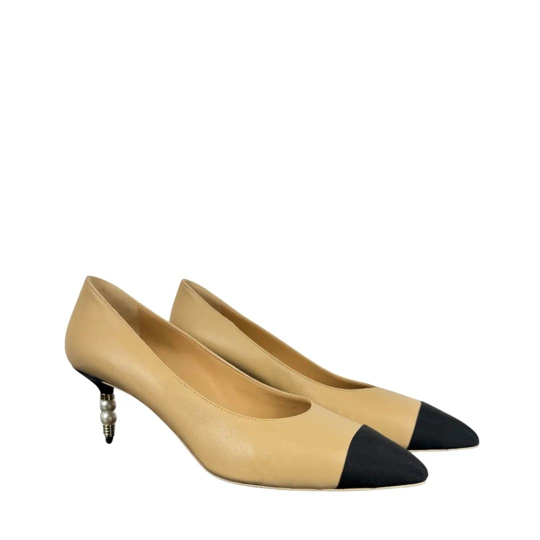 Chanel Lambskin Cap Toe CC Pearl Pumps - Size 39.5