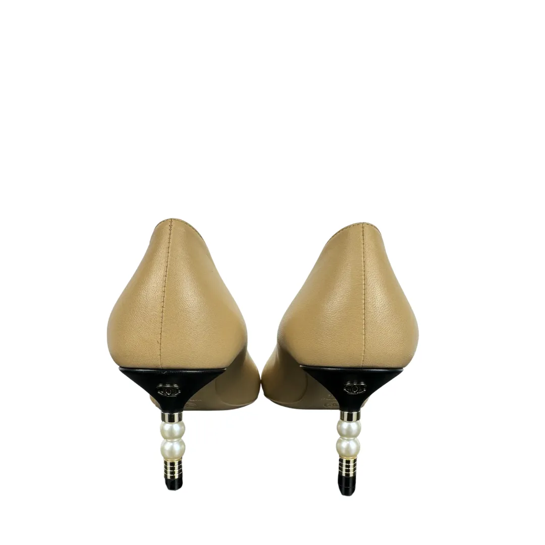 Chanel Lambskin Cap Toe CC Pearl Pumps - Size 39.5