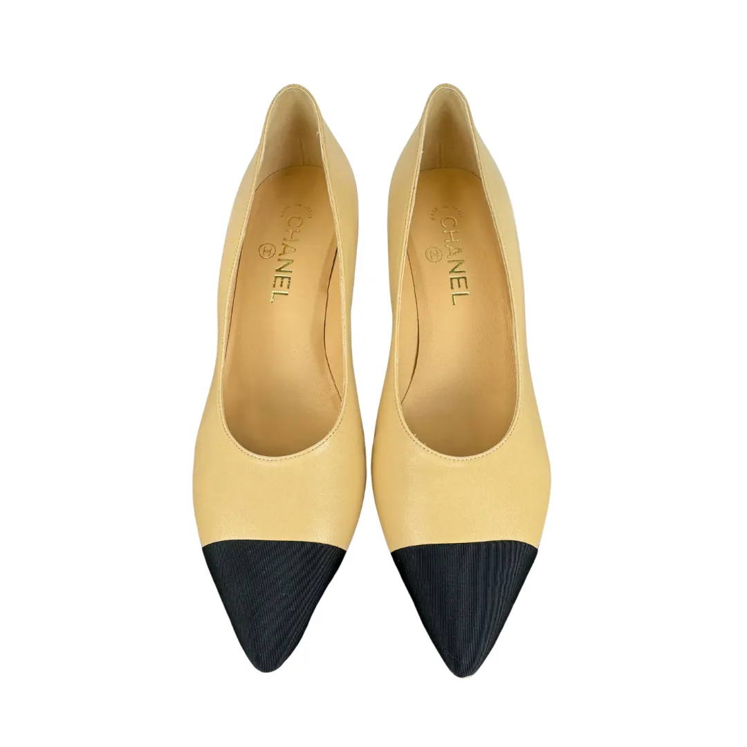 Chanel Lambskin Cap Toe CC Pearl Pumps - Size 39.5