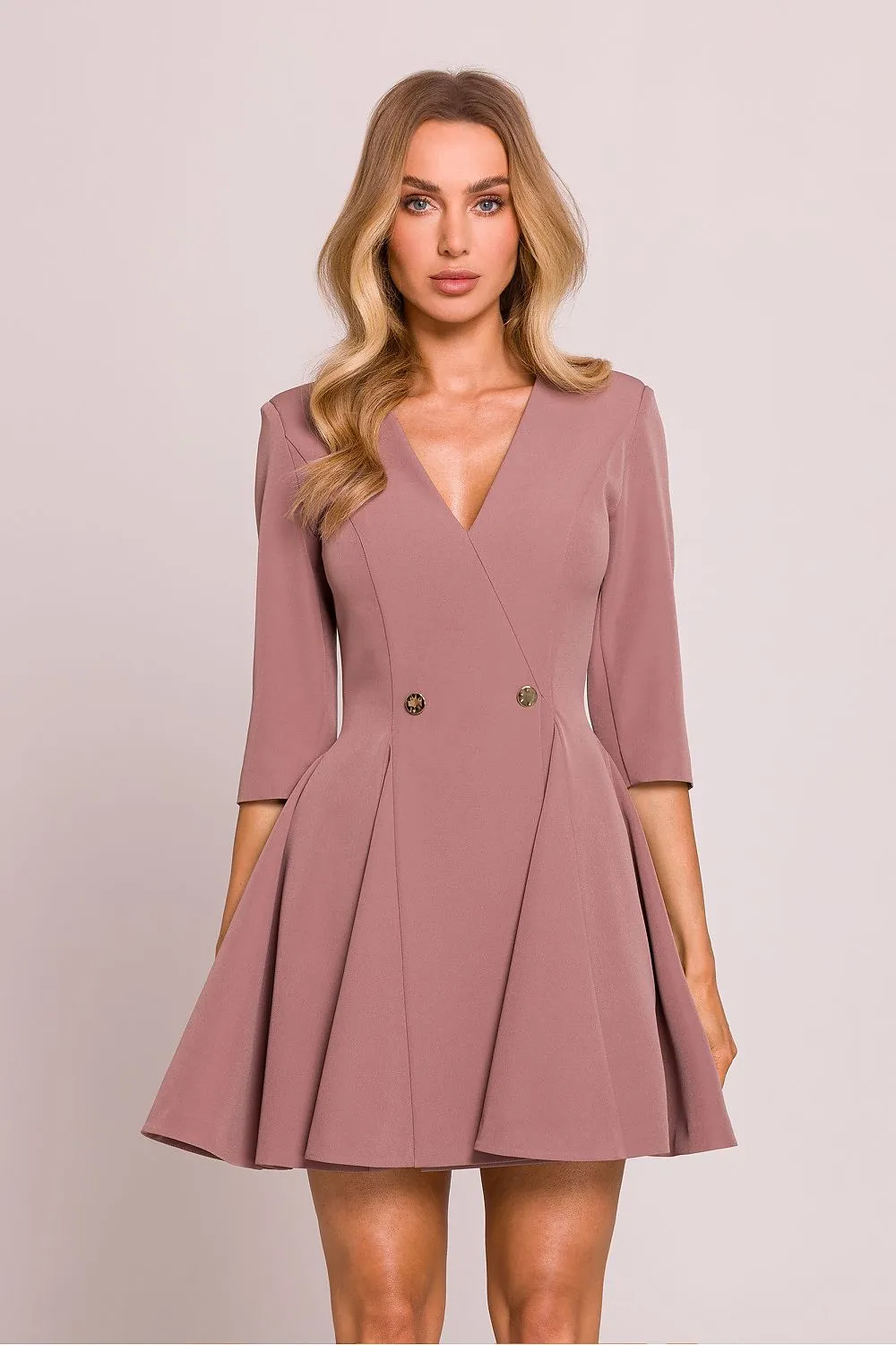 Charming deep V-neck flared bottom mini dress