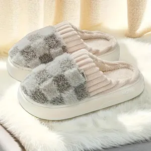 Checkered Fluffy Warm Slippers