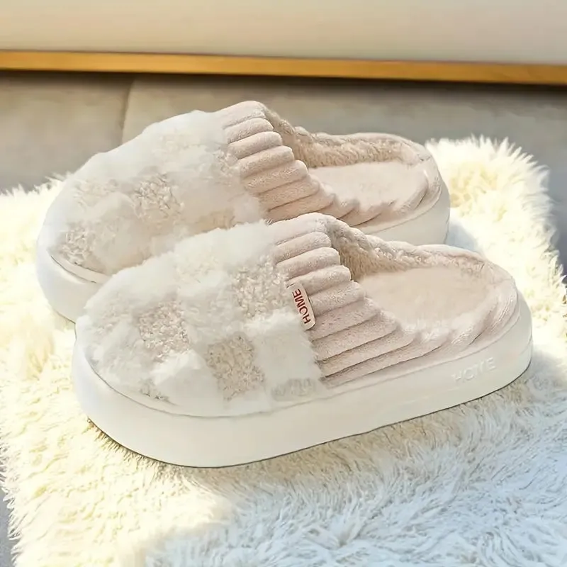 Checkered Fluffy Warm Slippers