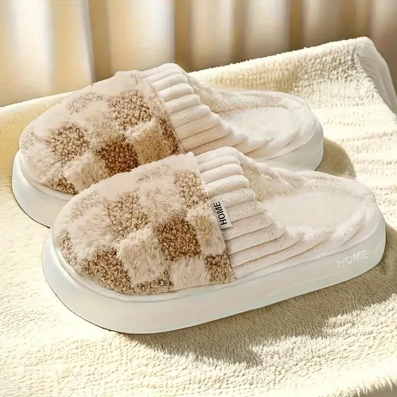 Checkered Fluffy Warm Slippers