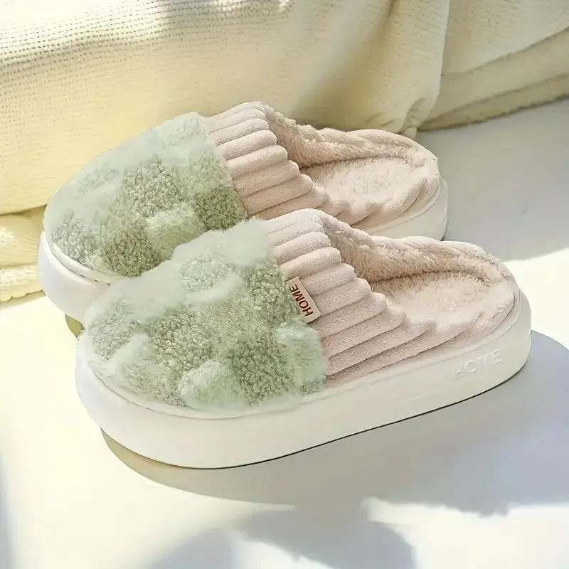 Checkered Fluffy Warm Slippers