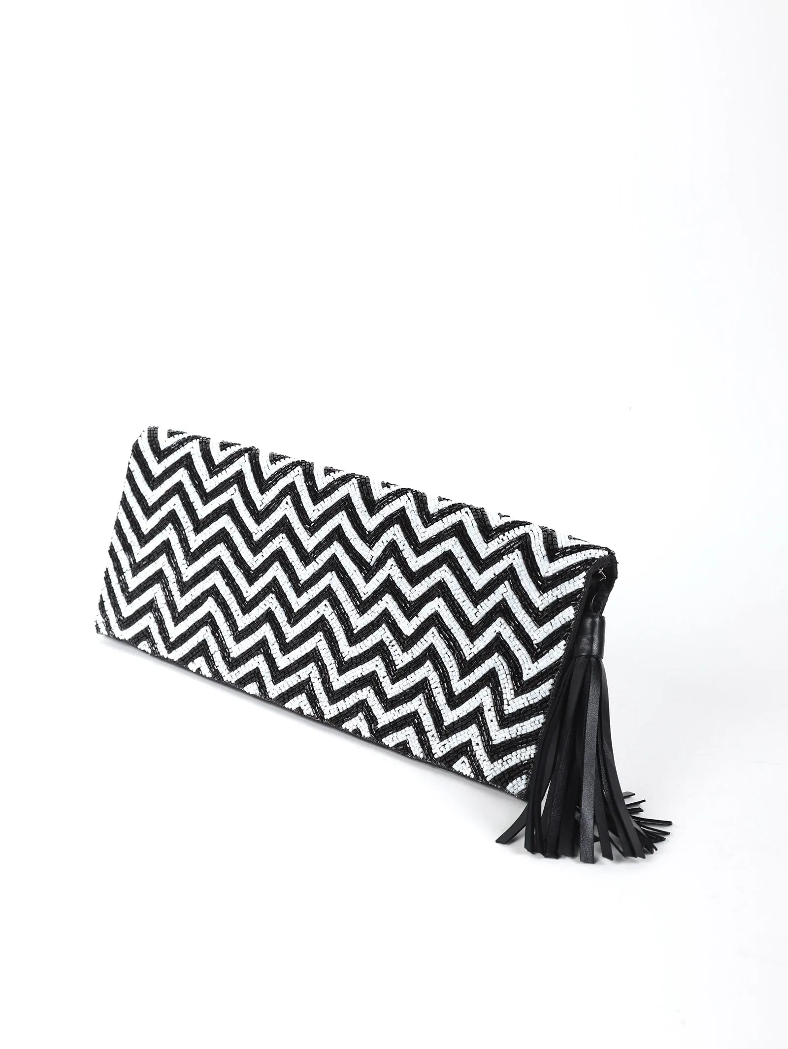 Chevron Foldover Monochrome Beaded Clutch