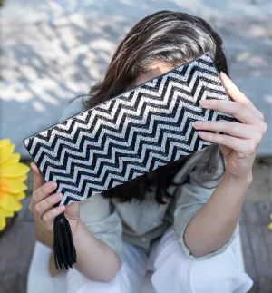 Chevron Foldover Monochrome Beaded Clutch