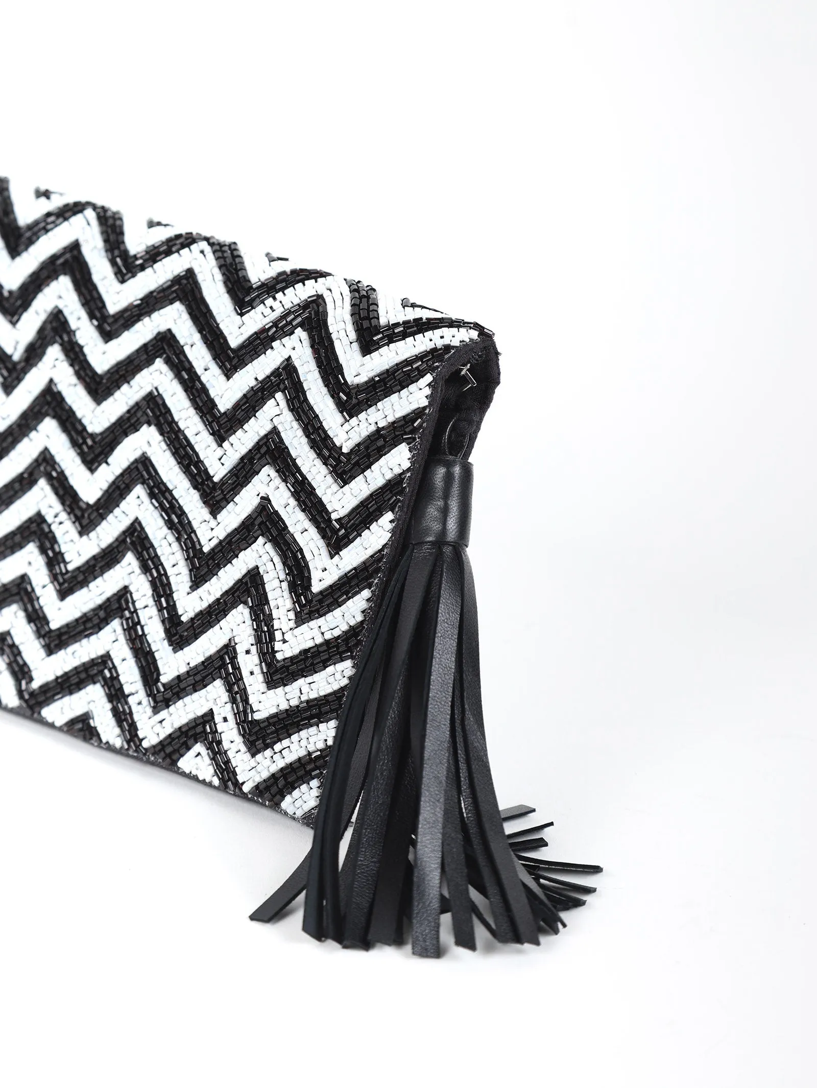 Chevron Foldover Monochrome Beaded Clutch