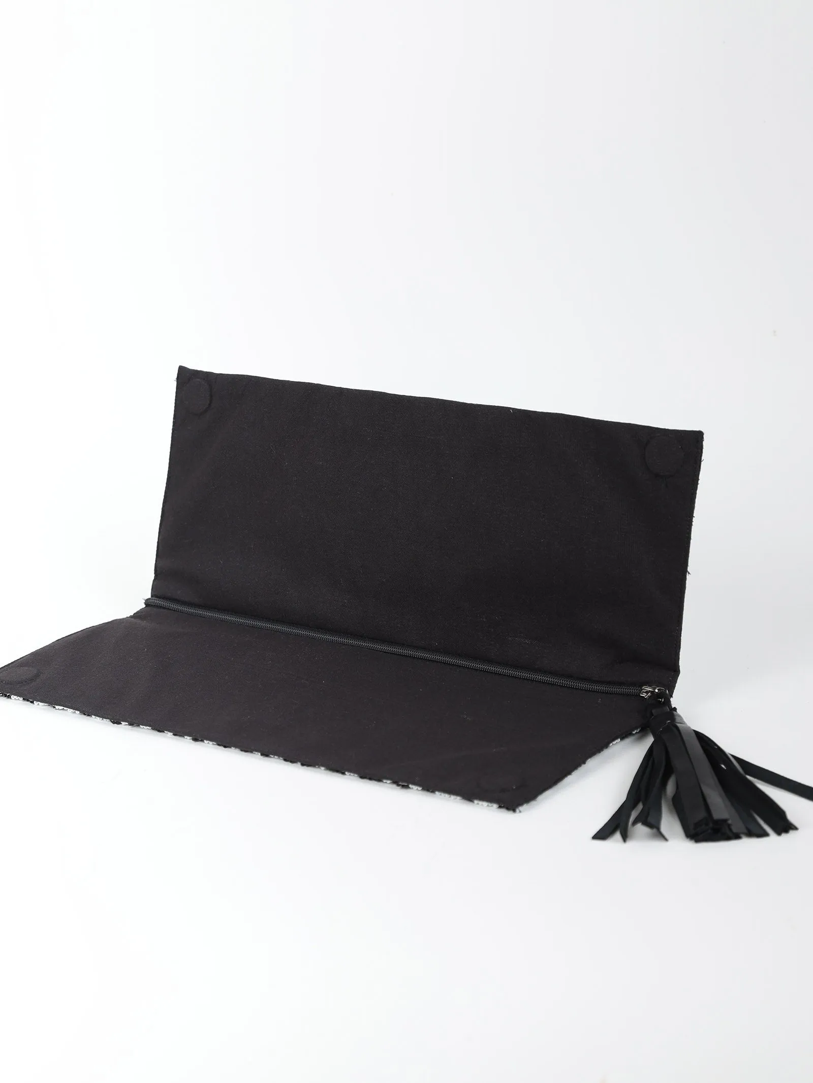 Chevron Foldover Monochrome Beaded Clutch
