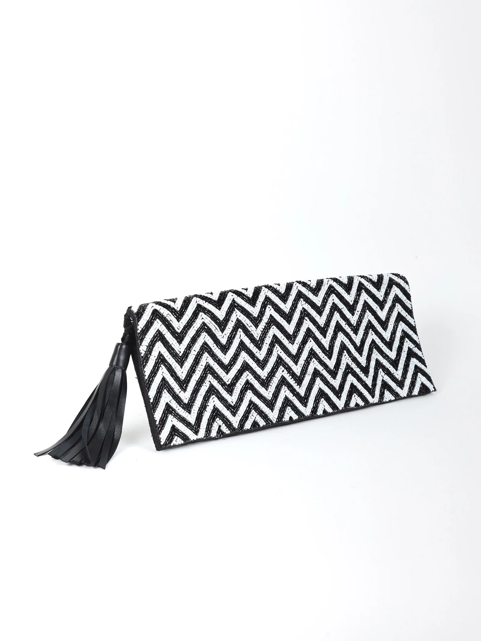 Chevron Foldover Monochrome Beaded Clutch
