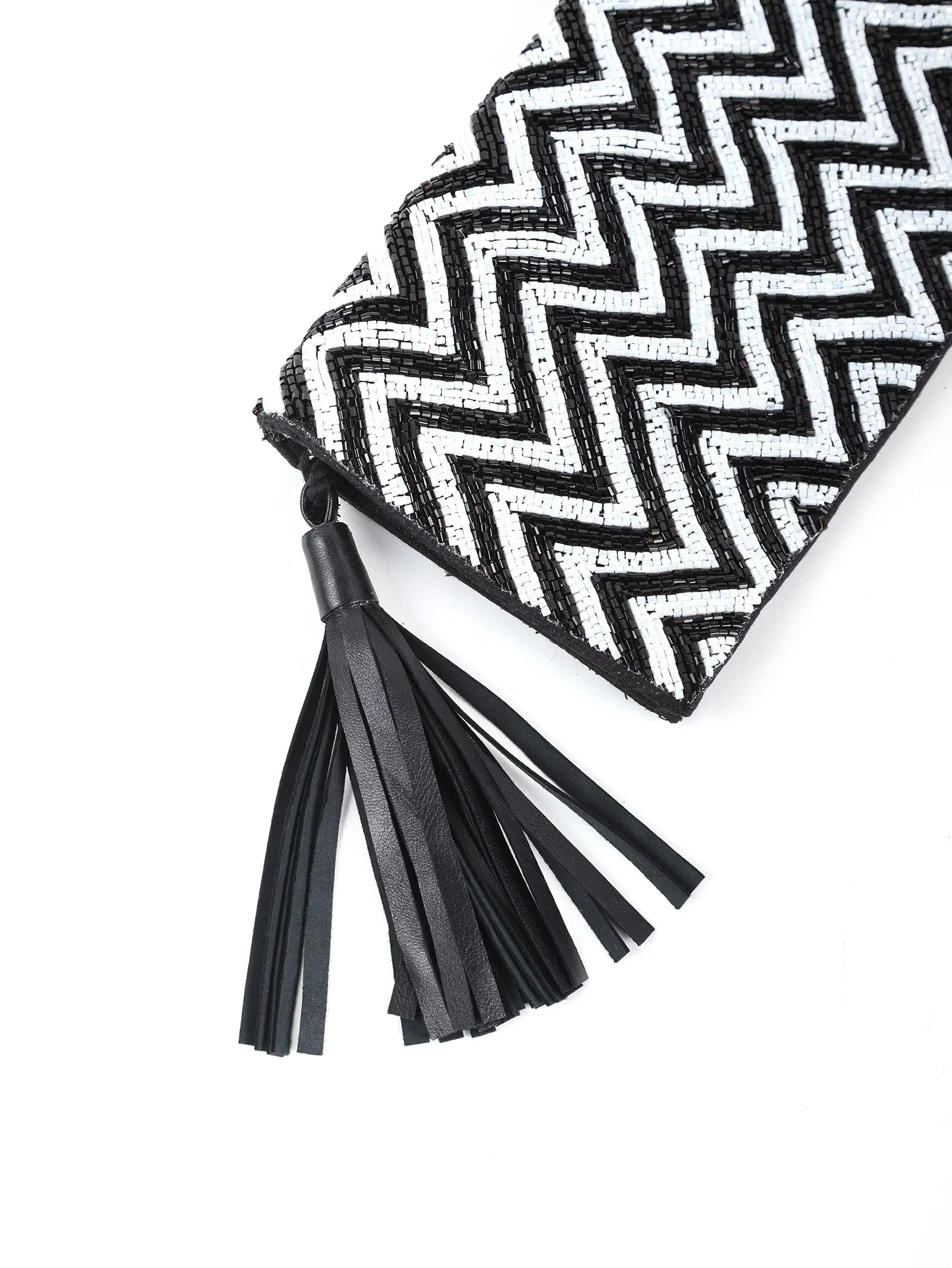 Chevron Foldover Monochrome Beaded Clutch
