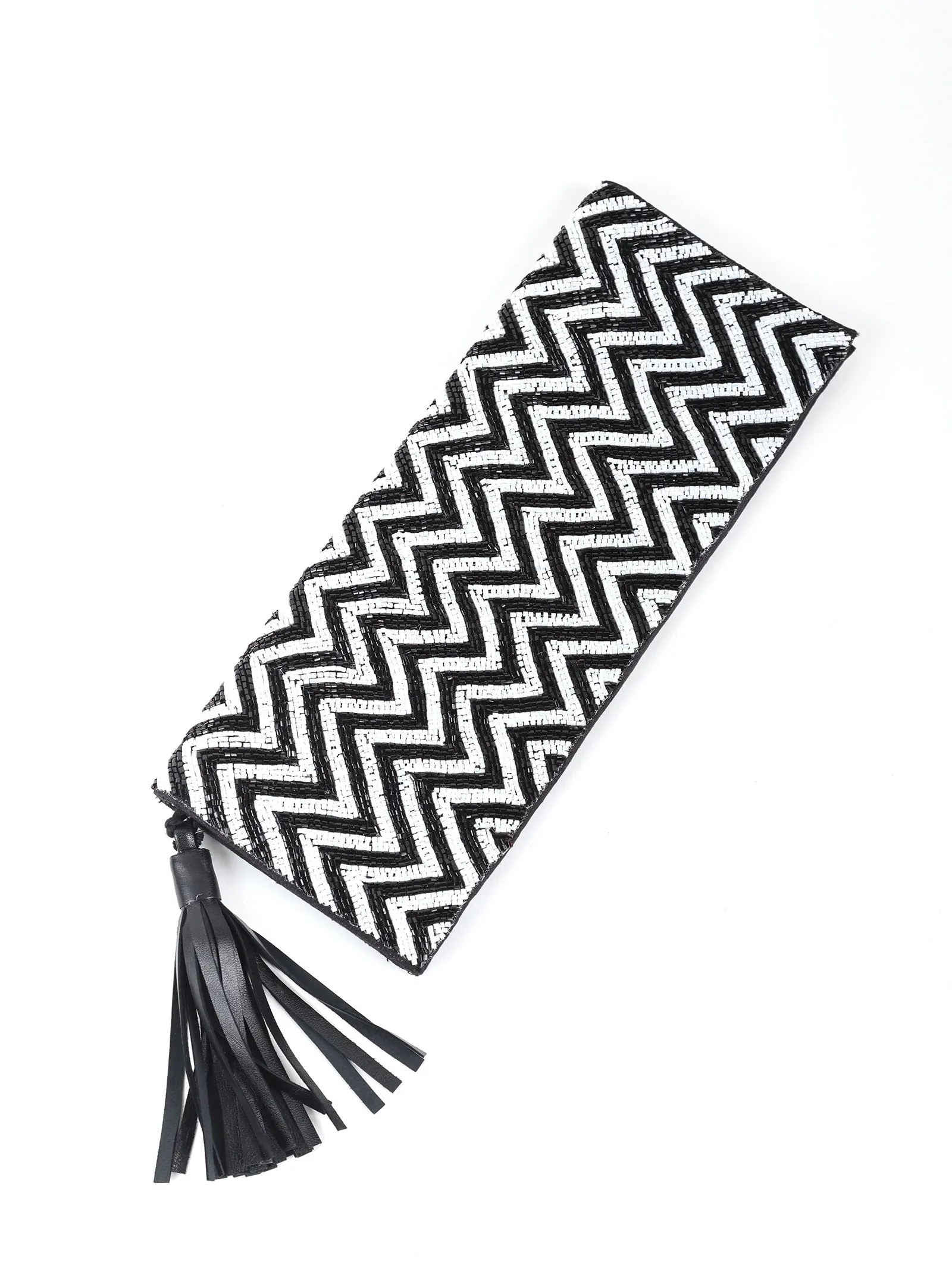 Chevron Foldover Monochrome Beaded Clutch