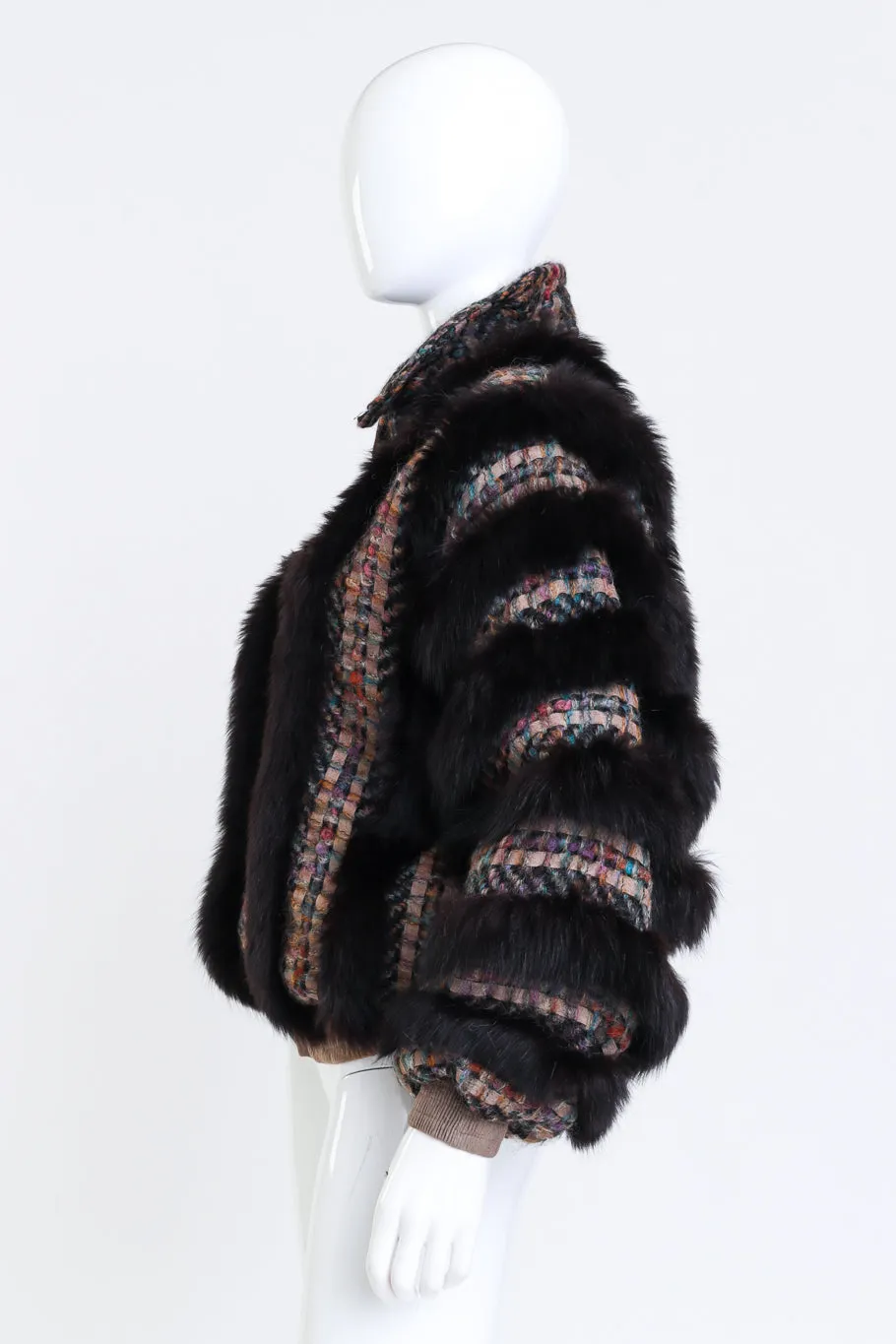 Chevron Knit Fox Fur Jacket