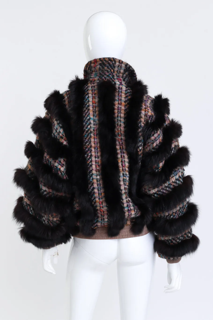 Chevron Knit Fox Fur Jacket